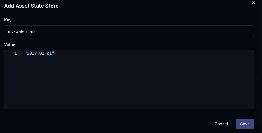 Adding an Asset State Store entry