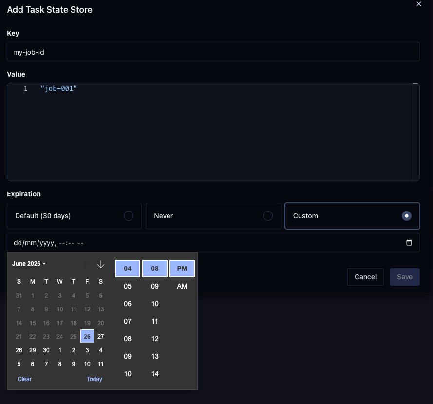 Adding a Task State Store entry with a custom expiration