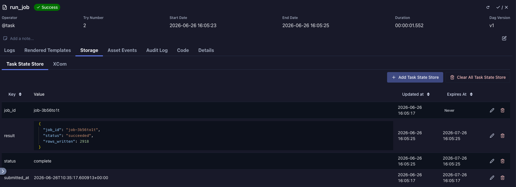 Task State Store in the task instance UI