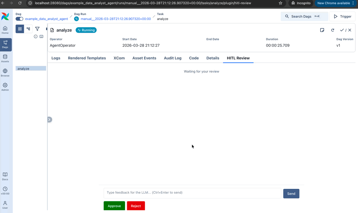 Human-in-the-loop review tab in the task instance page