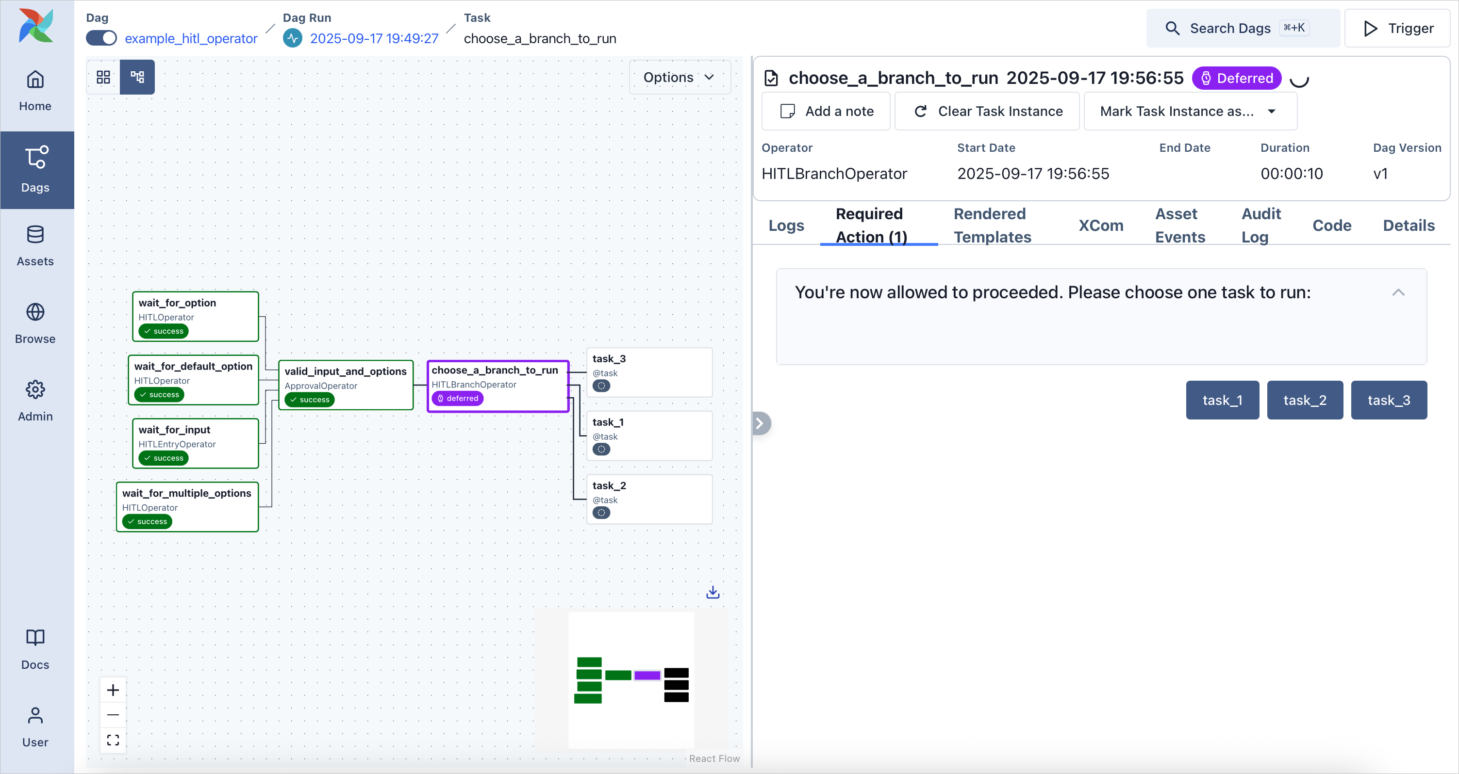 Demo HITL task instance waiting for branch selection