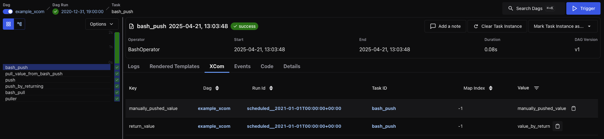 Task Instance - XCom tab (dark mode)